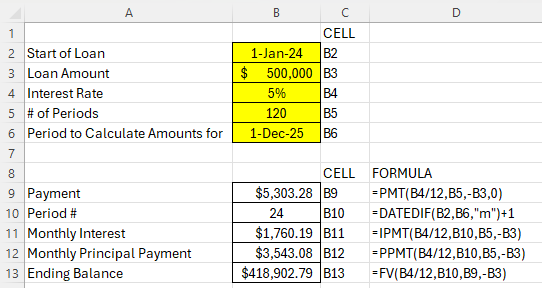 Amortization calculator which calculates values for a specific period.