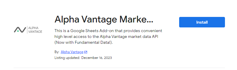 The Alpha Vantage add-on in Google Sheets.