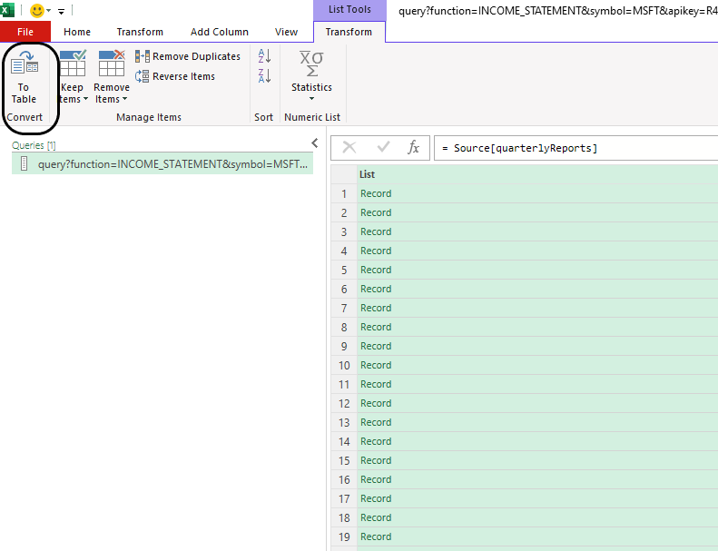 Converting a list of records in Power Query into table.