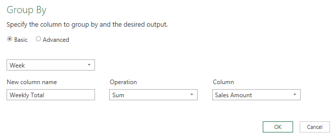 Grouping sales by week in Power Query.