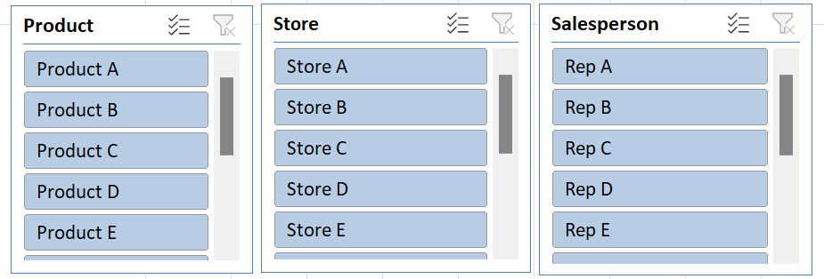 Slicers in a pivot table.