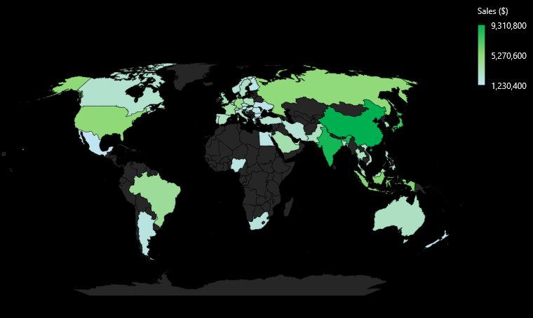 Map chart showing three different colors.