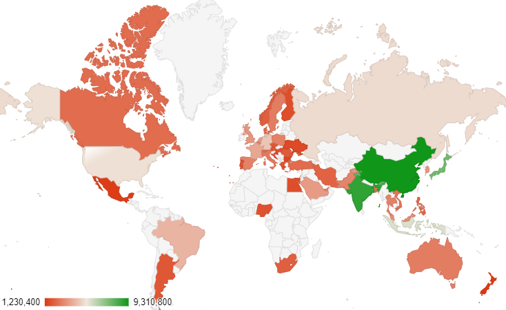 A map chart in Google Sheets.