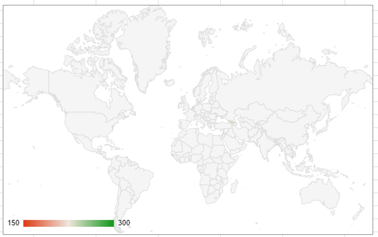 Map chart in Google Sheets showing the entire world.