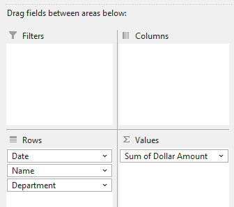 Adding fields to a pivot table.