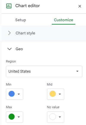 Modifying the colors on the heat map in Google Sheets.