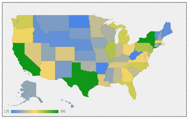 A heat map chart in Google Sheets.