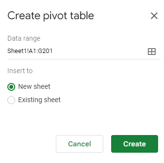 Selecting where to create a pivot table.