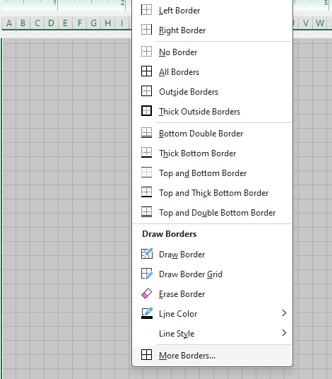 Modifying borders in an Excel spreadsheet.