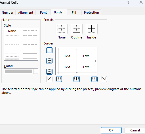 Applying border formatting to cells in Excel.