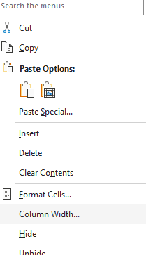 Adjusting the column width in Excel.