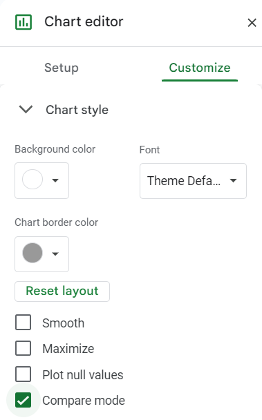 Enabling compare mode in Google Sheets.