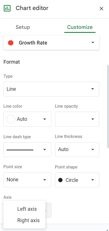 Changing a series axis in Google Sheets.