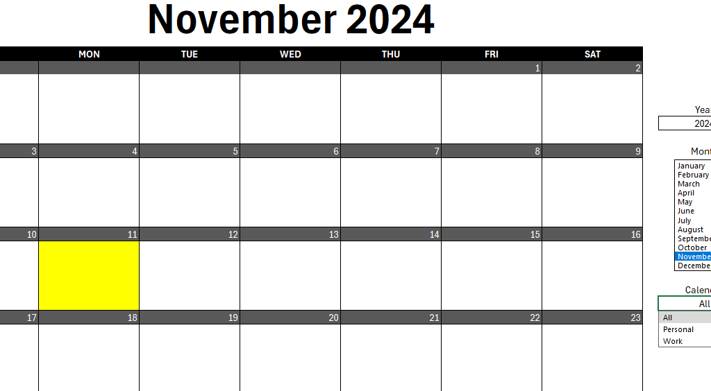 Dynamic calendar template with multiple calendars to choose from.