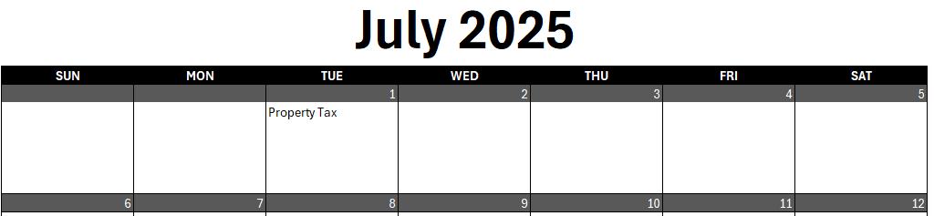 The Dynamic Calendar template showing for July 2025.