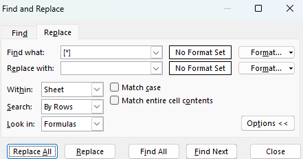 Replacing values in brackets with blanks.