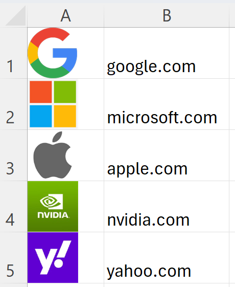 Image function in Excel pulling in different logos based on their domains.