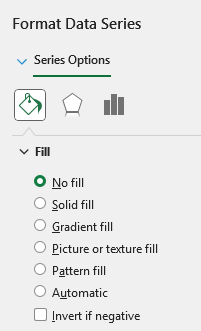 Selecting the no fill option in Excel for a bar chart.