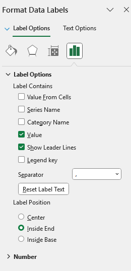 Formatting data labels on an Excel chart.