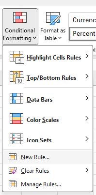 Creating a new conditional formatting rule.