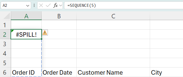 Spill error in Excel.