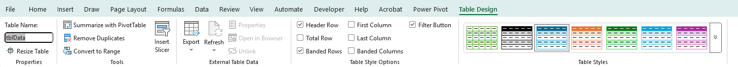 Creating a table name.