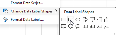 Changing data label shapes for an Excel chart.