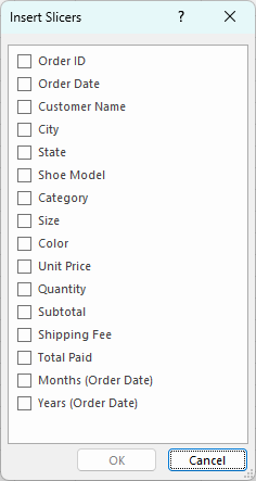 Adding slicers to a pivot table.