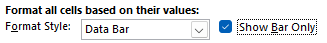 Selecting just the show bar only option when creating conditional formatting rules in Excel.