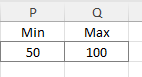 A range of cells related to minimum and maximum values for conditional formatting.
