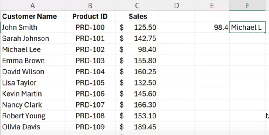 Excel table with a lookup formula.