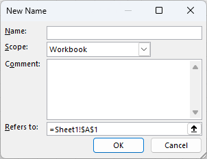 Creating a named range in Excel.