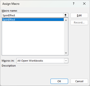Selecting a macro in excel.