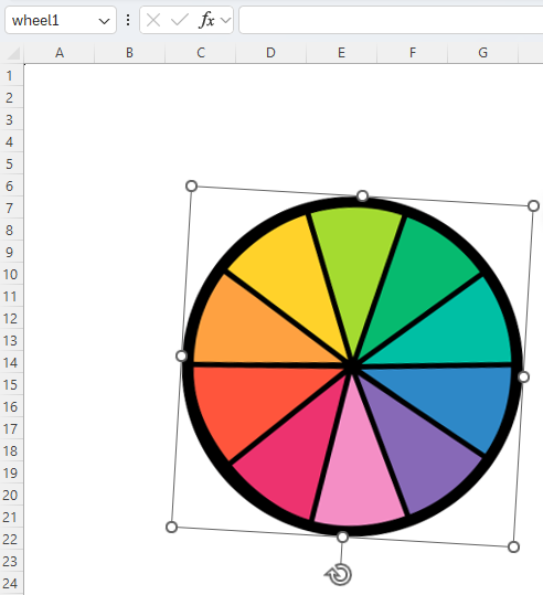 A wheel object in an Excel spreadsheet.